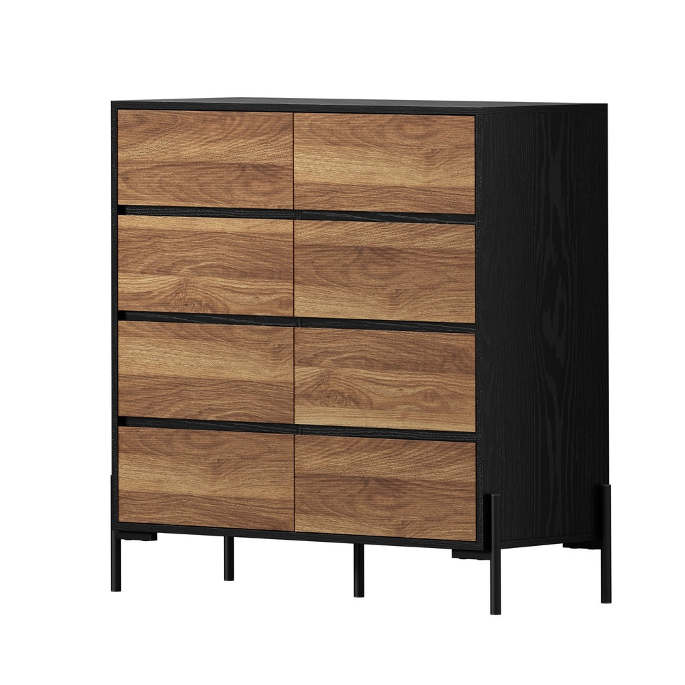Oikiture 8 Drawer Chest of Drawers Tallboy Handle-Free Storage Walnut Black