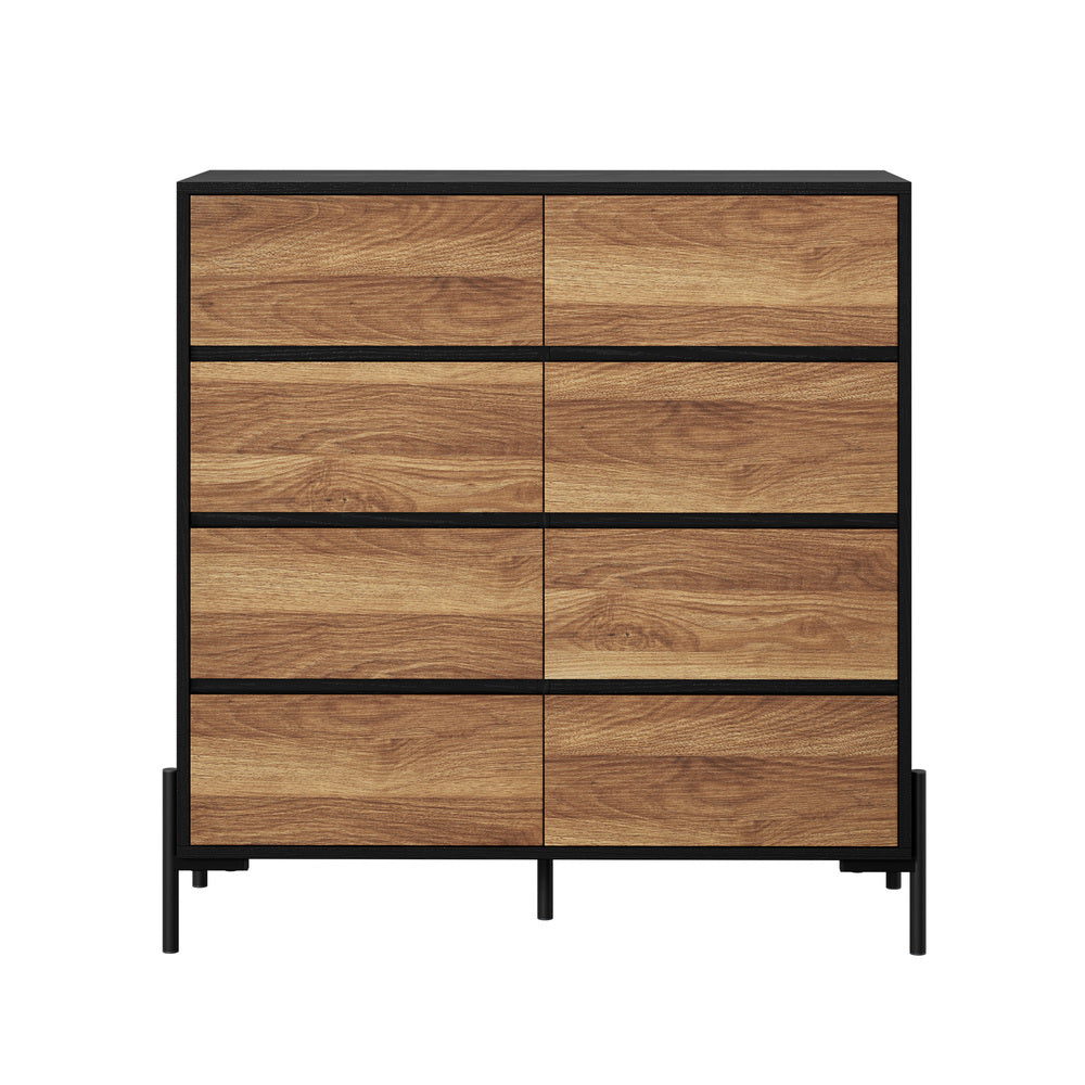 Oikiture 8 Drawer Chest of Drawers Tallboy Handle-Free Storage Walnut Black