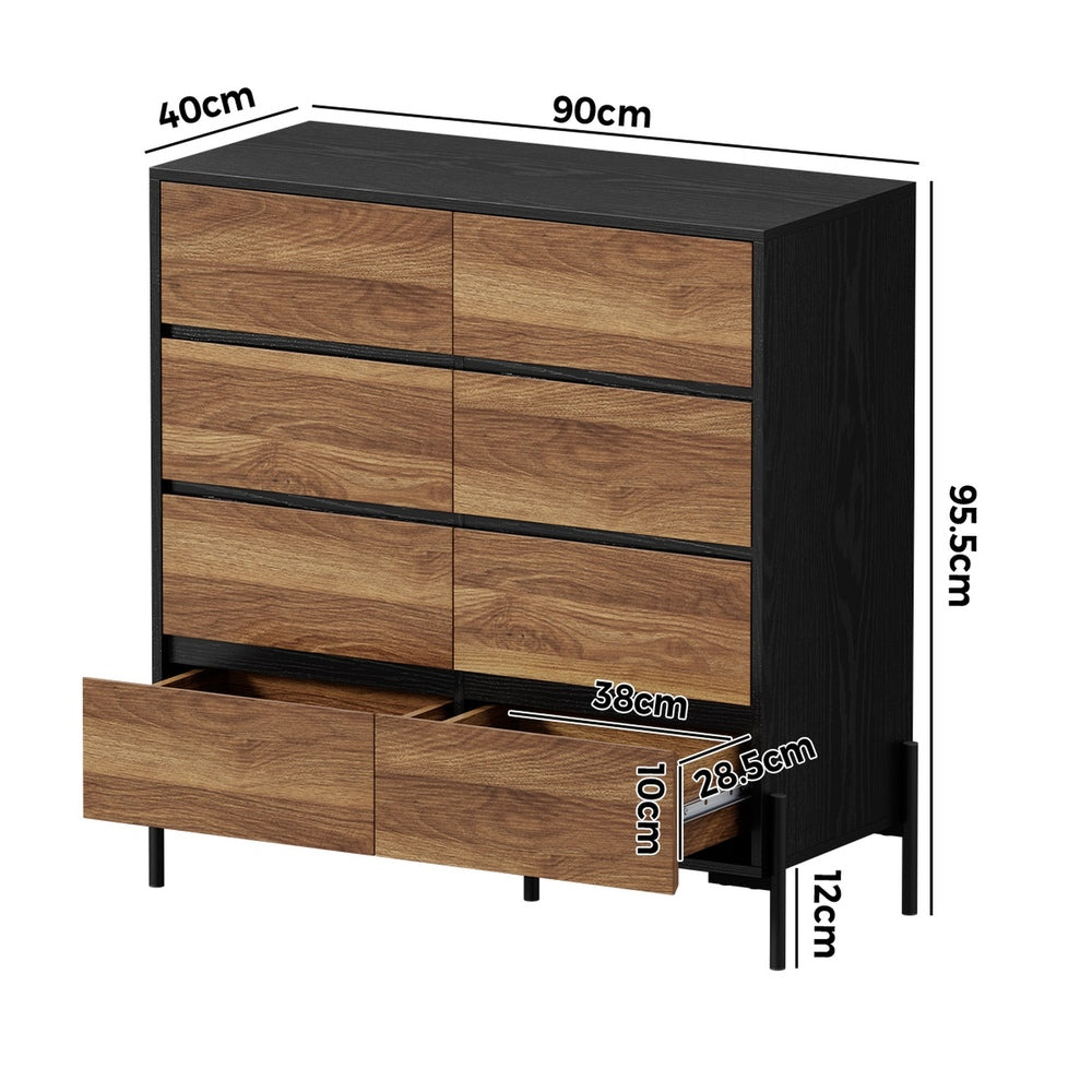 Oikiture 8 Drawer Chest of Drawers Tallboy Handle-Free Storage Walnut Black