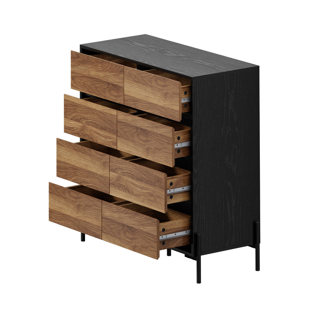Oikiture 8 Drawer Chest of Drawers Tallboy Handle-Free Storage Walnut Black