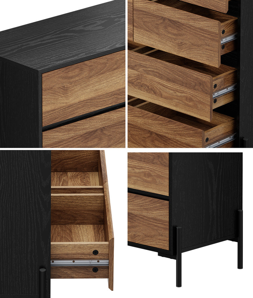 Oikiture 8 Drawer Chest of Drawers Tallboy Handle-Free Storage Walnut Black