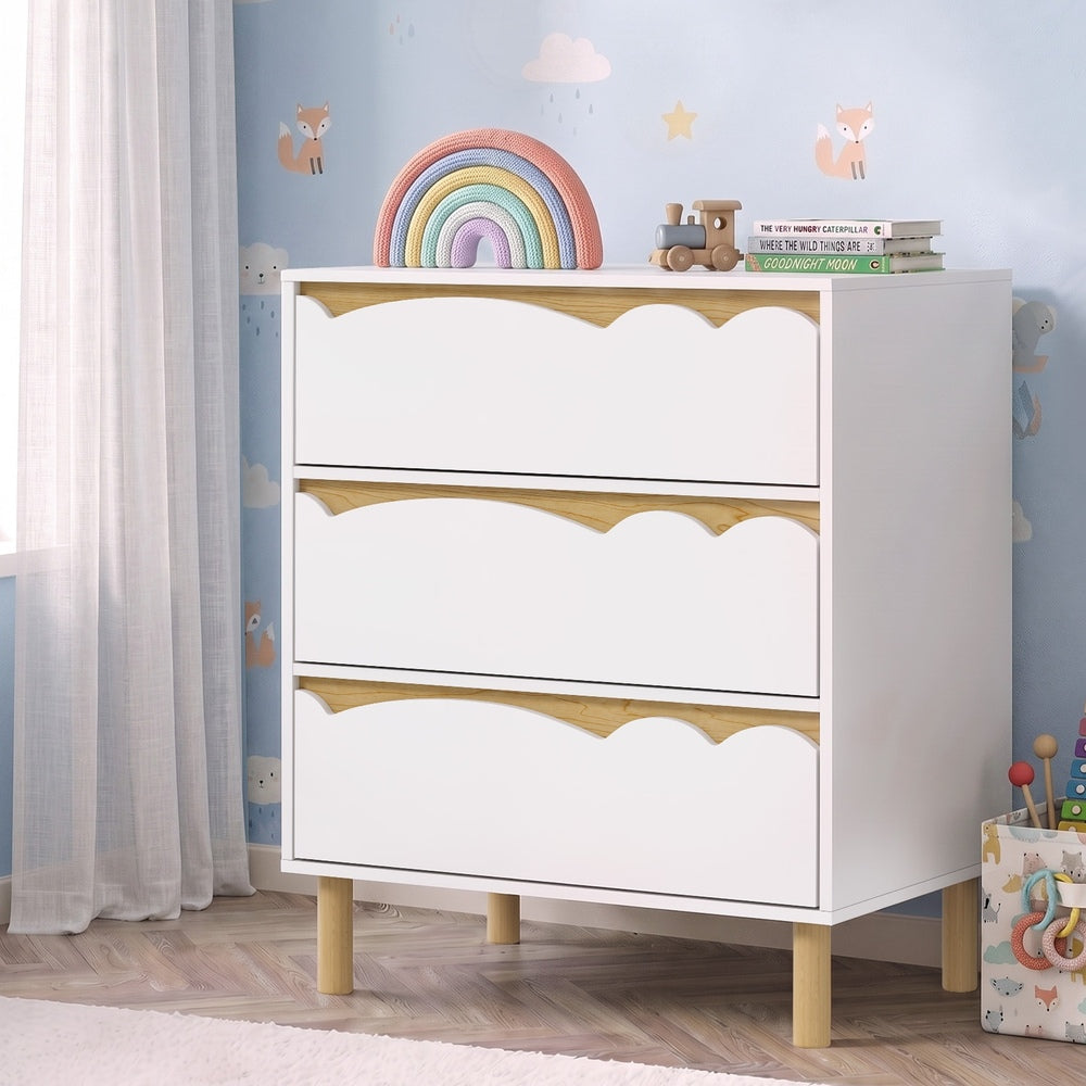 Oikiture Kids 3-Drawer Chest with Handle-Free Cloud-Shaped Fronts, White