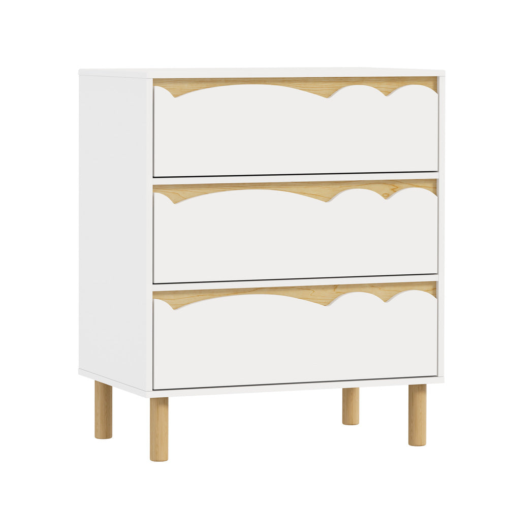 Oikiture 3 Chest Of Drawers Handle-free Kids Bedroom Storage White