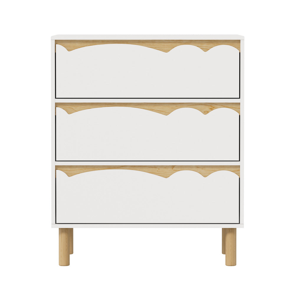 Oikiture 3 Chest Of Drawers Handle-free Kids Bedroom Storage White