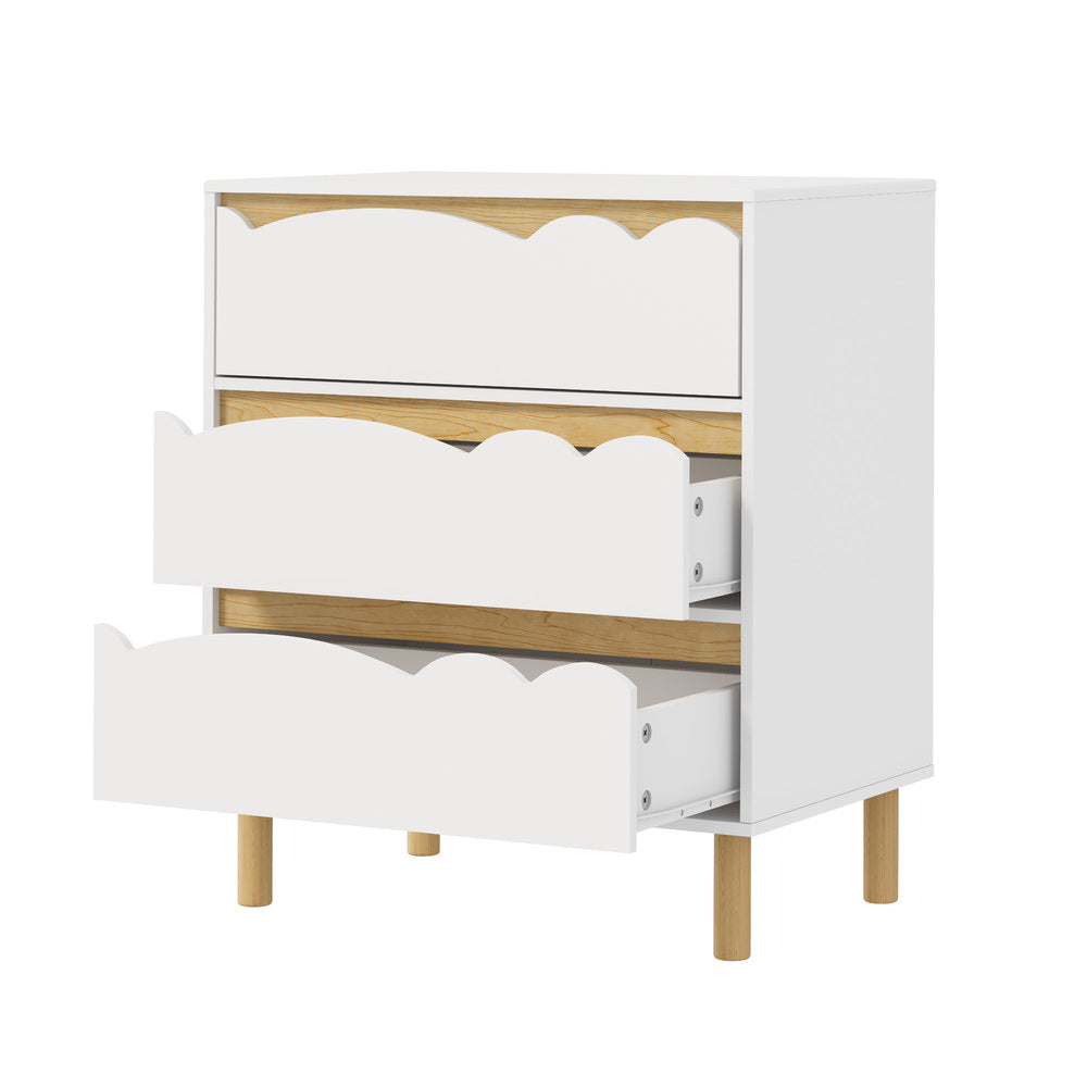 Oikiture Kids 3-Drawer Chest with Handle-Free Cloud-Shaped Fronts, White