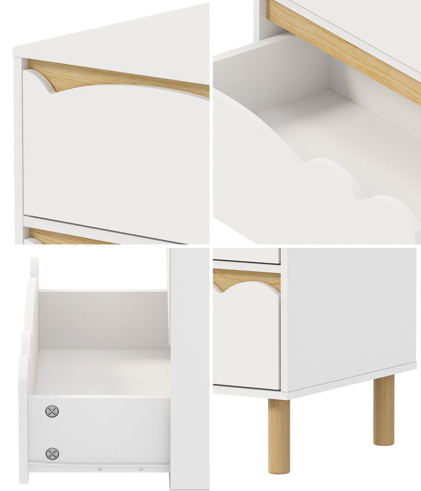 Oikiture Kids 3-Drawer Chest with Handle-Free Cloud-Shaped Fronts, White