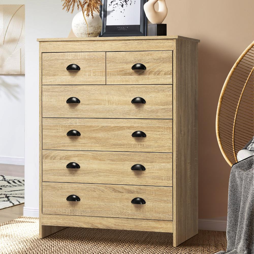 Tallboy Chest of Drawer with 6 Drawers Natural Wood