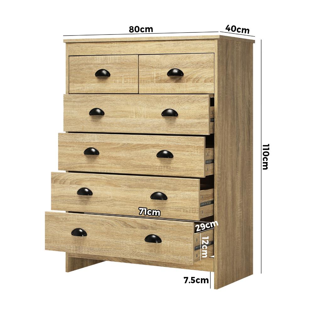 Tallboy Chest of Drawer with 6 Drawers Natural Wood