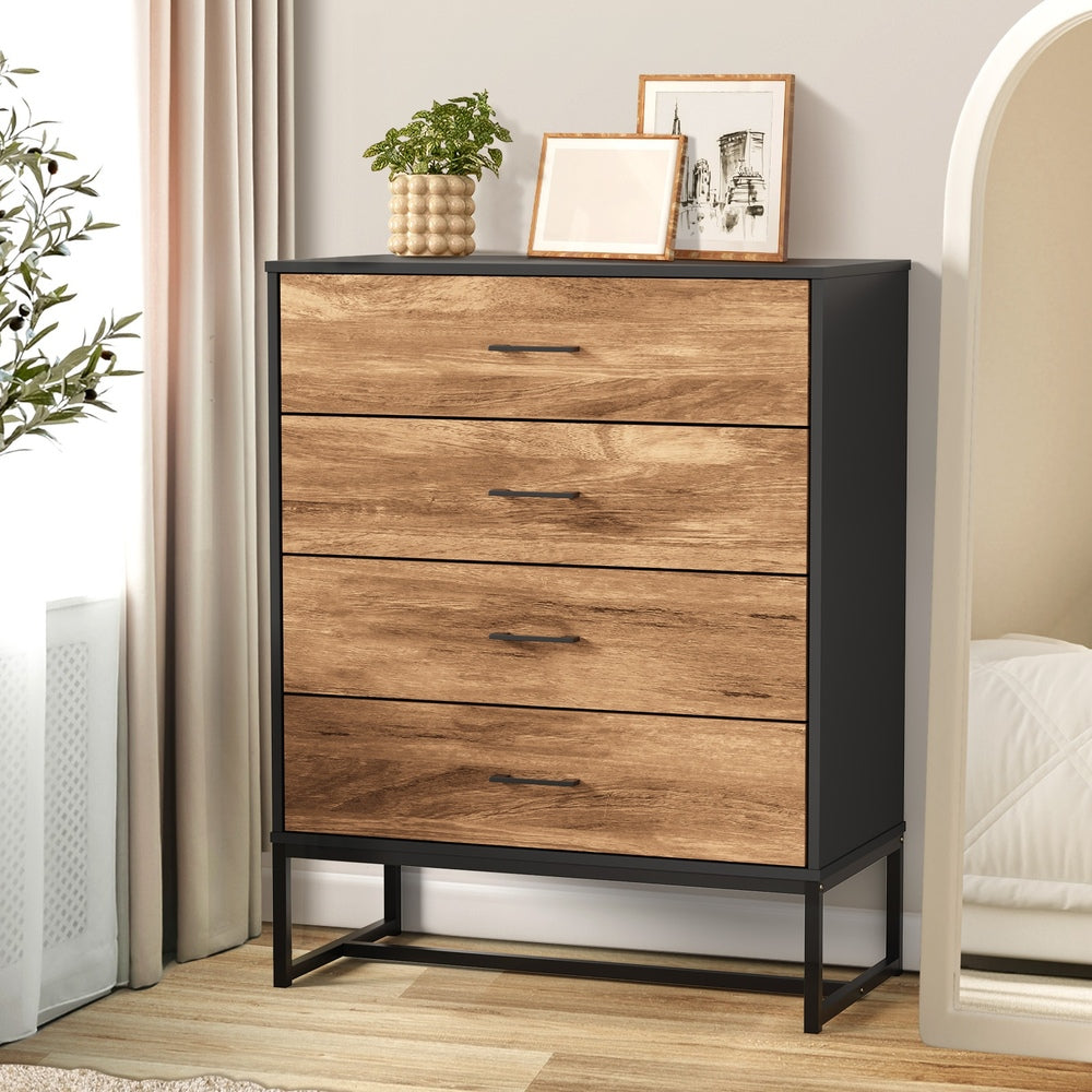 Oikiture 4 Chest of Drawers Tallboy Metal Black