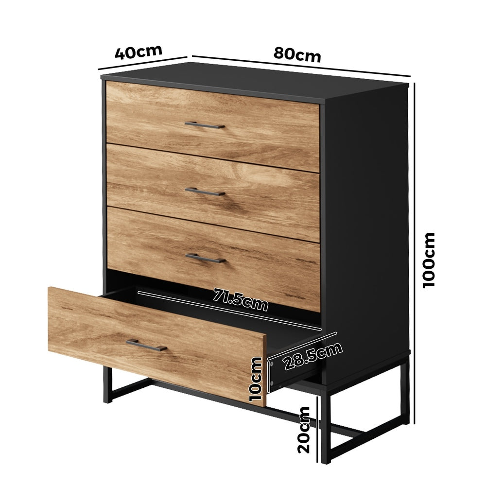 Oikiture 4 Chest of Drawers Tallboy Metal Black