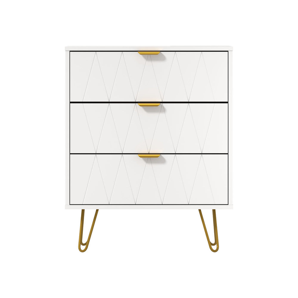 3 Chest of Drawers Gold Handles Dresser Storage Cabinet White