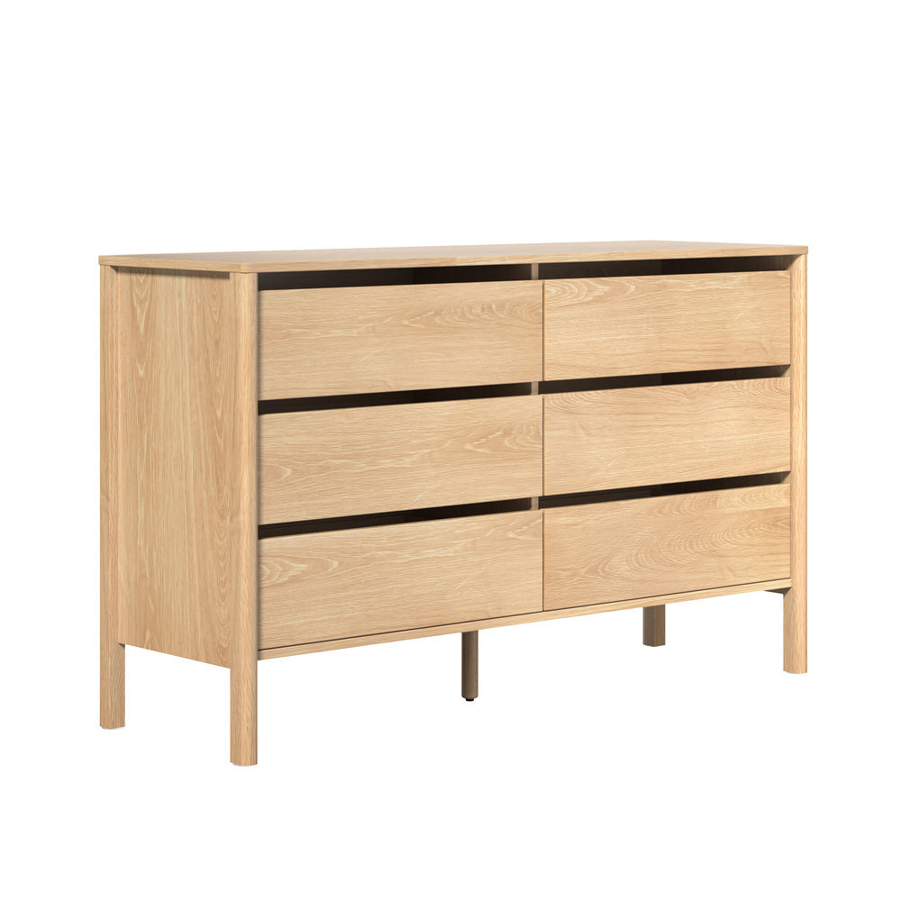 Oikiture 6 Chest Of Drawers Dresser Lowboy Handle-Free Natural