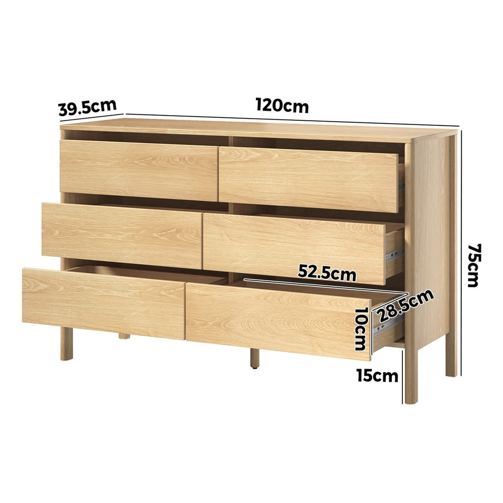 Oikiture 6 Chest Of Drawers Dresser Lowboy Handle-Free Natural