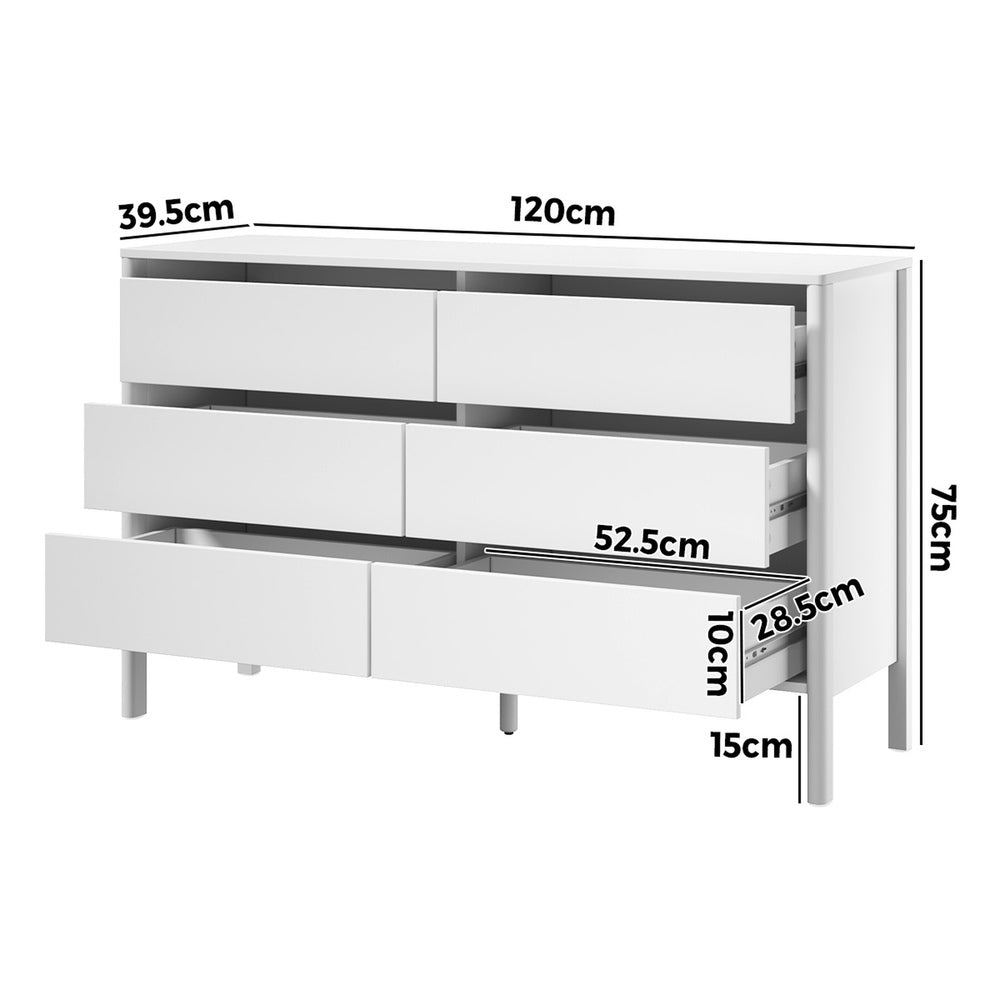 Oikiture 6 Chest Of Drawers Dresser Lowboy Handle-Free White