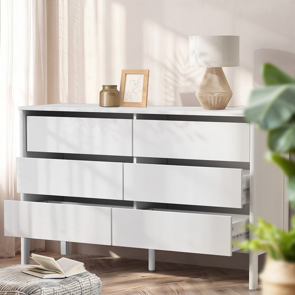 Oikiture 6 Chest Of Drawers Dresser Lowboy Handle-Free White