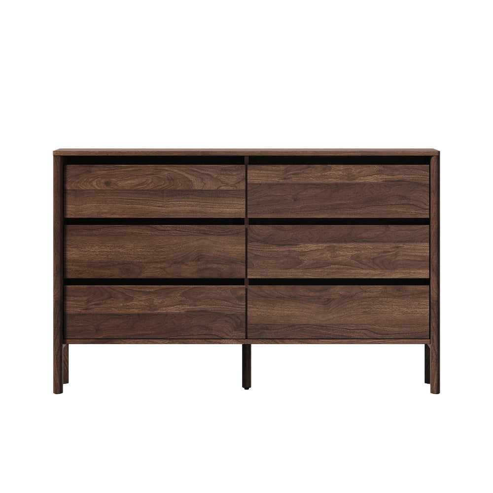 Oikiture 6 Chest Of Drawers Dresser Lowboy Handle-Free Walnut
