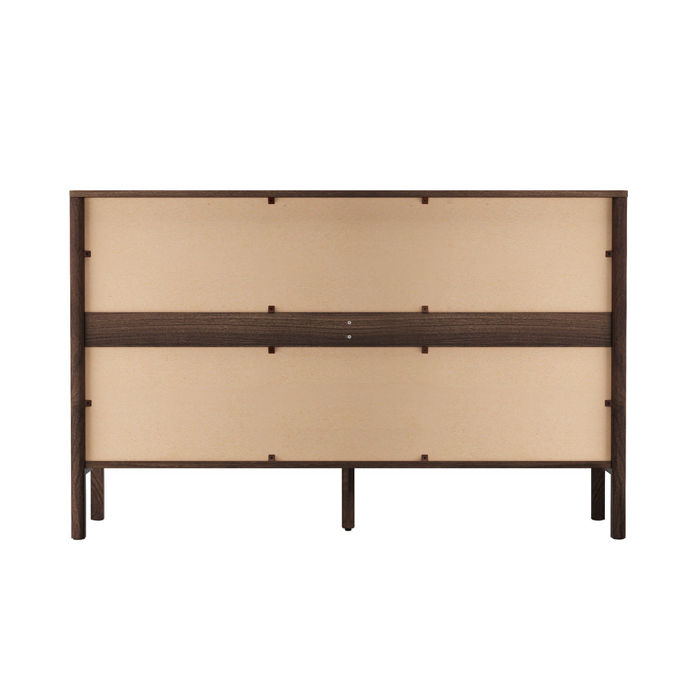 Oikiture 6 Chest Of Drawers Dresser Lowboy Handle-Free Walnut