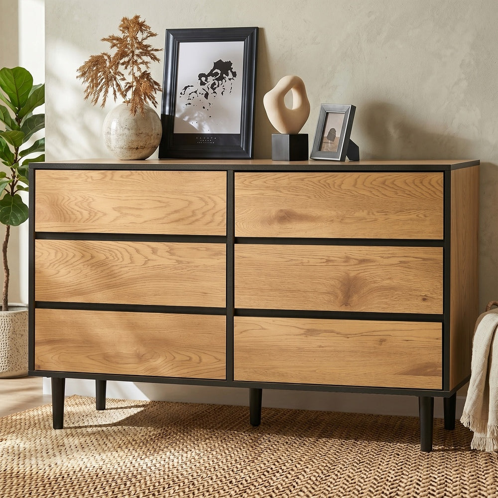 6 Chest of Drawers Lowboy Storage Dresser Bedroom Natural