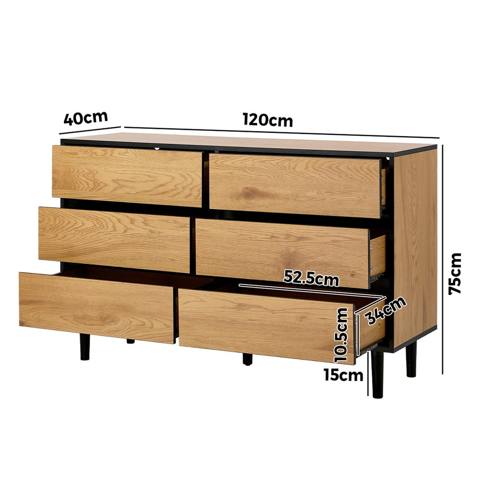 6 Chest of Drawers Lowboy Storage Dresser Bedroom Natural