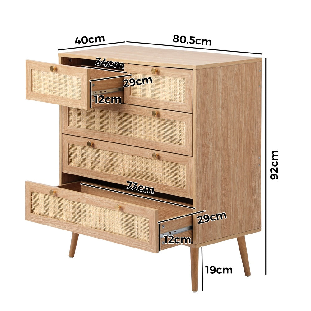 5 Chest of Drawers Dresser Tallboy Rattan