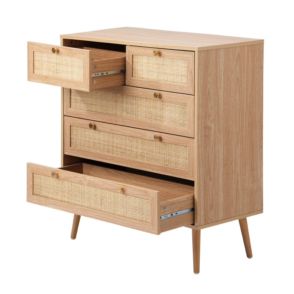 5 Chest of Drawers Dresser Tallboy Rattan