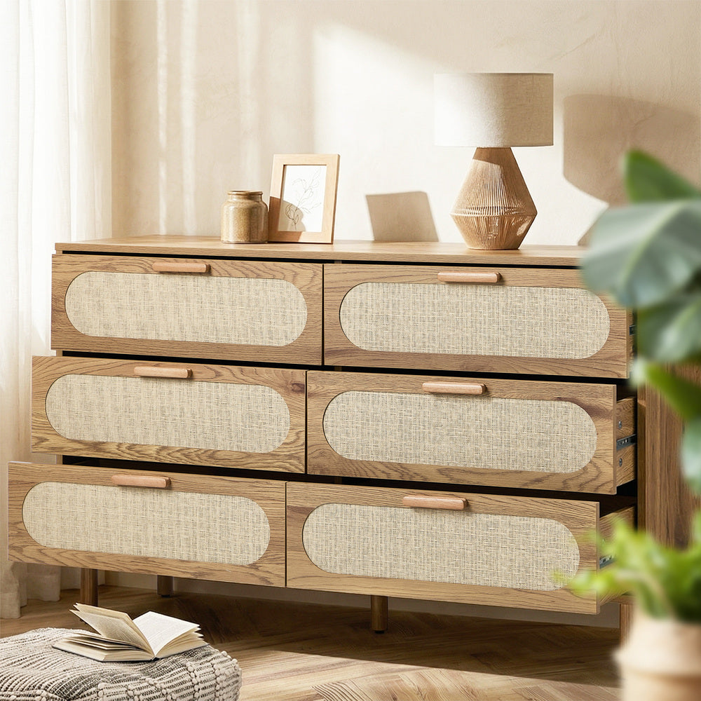 6 Chest of Drawers Lowboy Storage Cabinet Dresser Natural