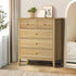 Oikiture 5 Chest of Drawers Dresser Storage Cabinet Tallboy Natural