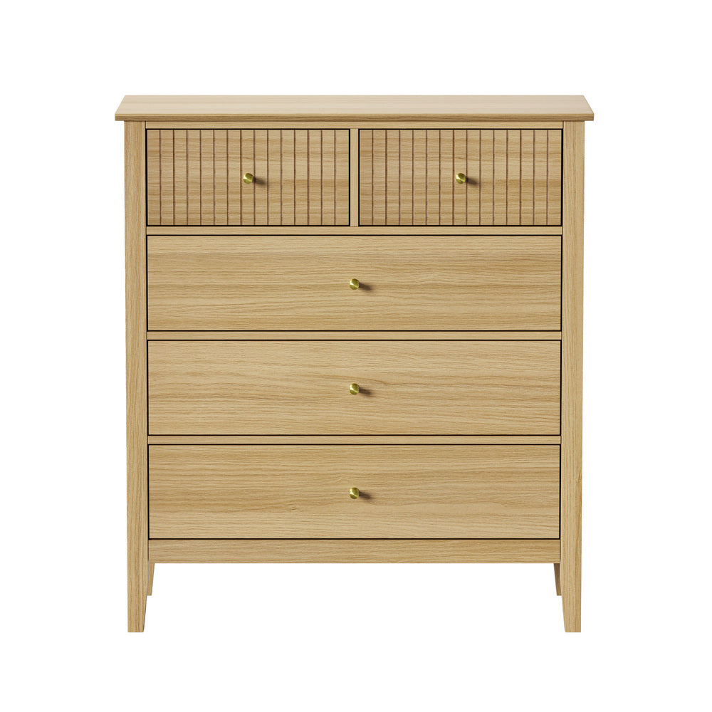 Oikiture 5 Chest of Drawers Dresser Storage Cabinet Tallboy Natural