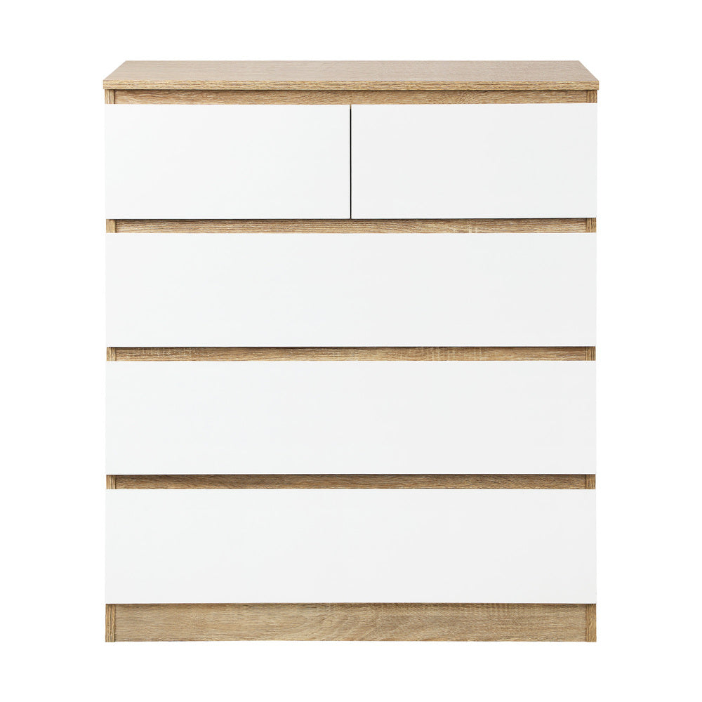 Oikiture 5 Chest of Drawers Tallboy Cabinet Dresser Table Wooden White Furniture