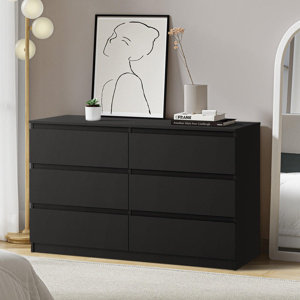 6 Chest of Drawers Lowboy Dresser Table Bedroom Black