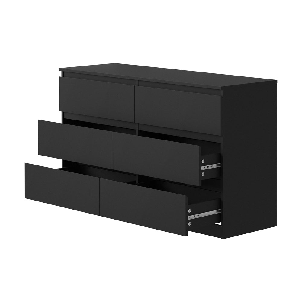 6 Chest of Drawers Lowboy Dresser Table Bedroom Black