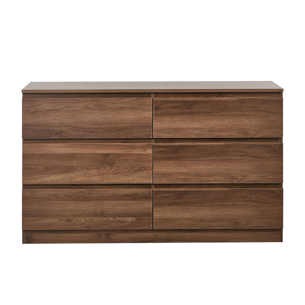 Oikiture 6 Chest of Drawers Lowboy Storage Cabinet Dresser Walnut