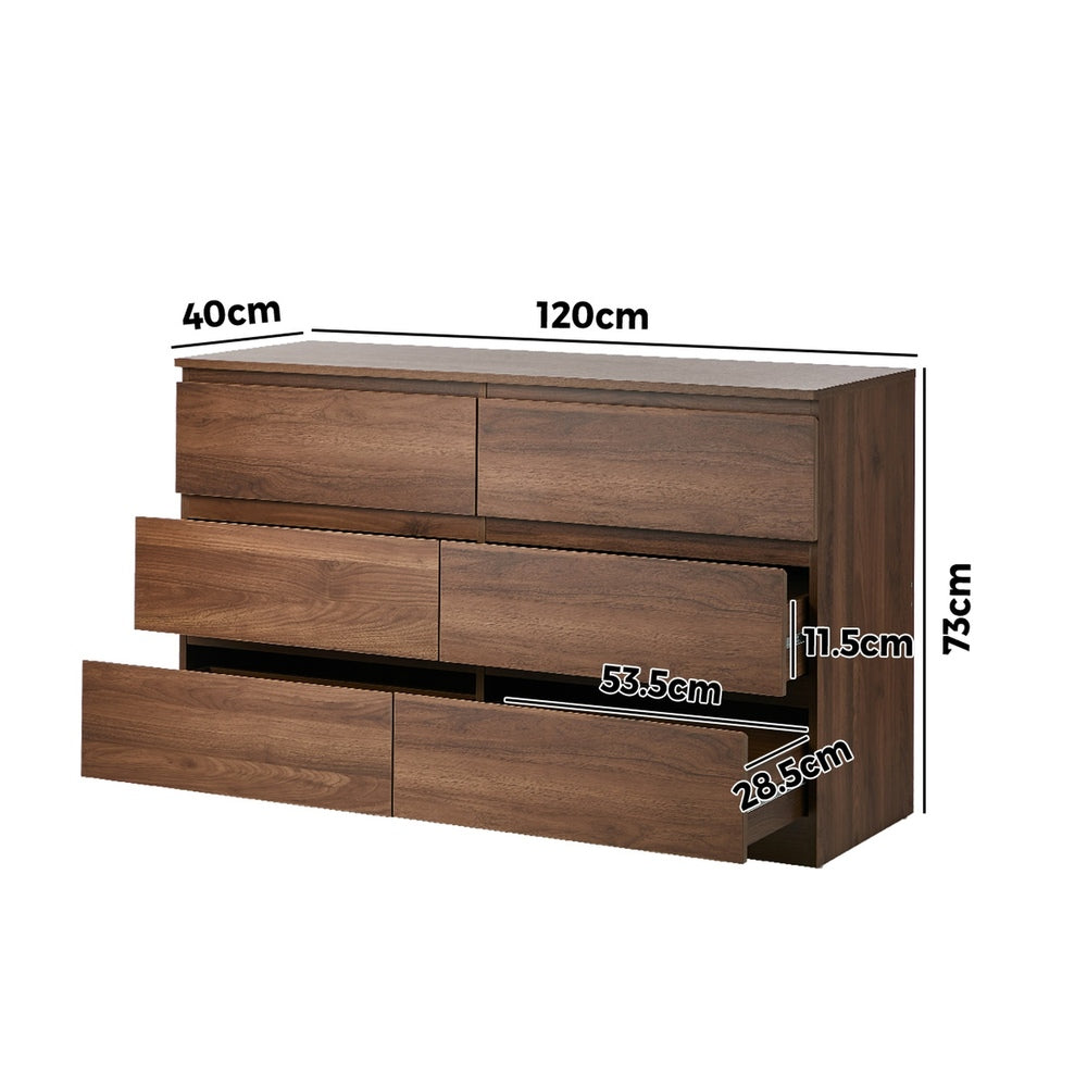 Oikiture 6 Chest of Drawers Lowboy Storage Cabinet Dresser Walnut