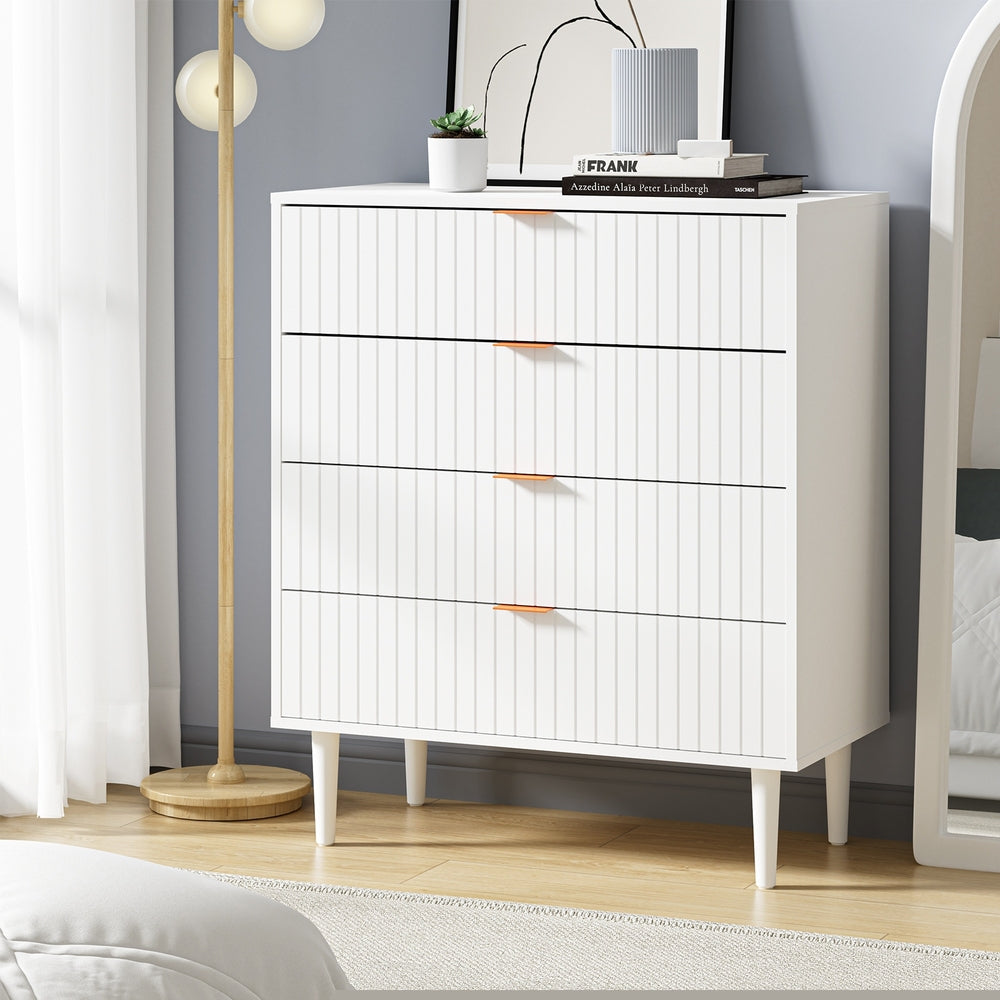 Oikiture 4 Chest of Drawers Tallboy White Gold