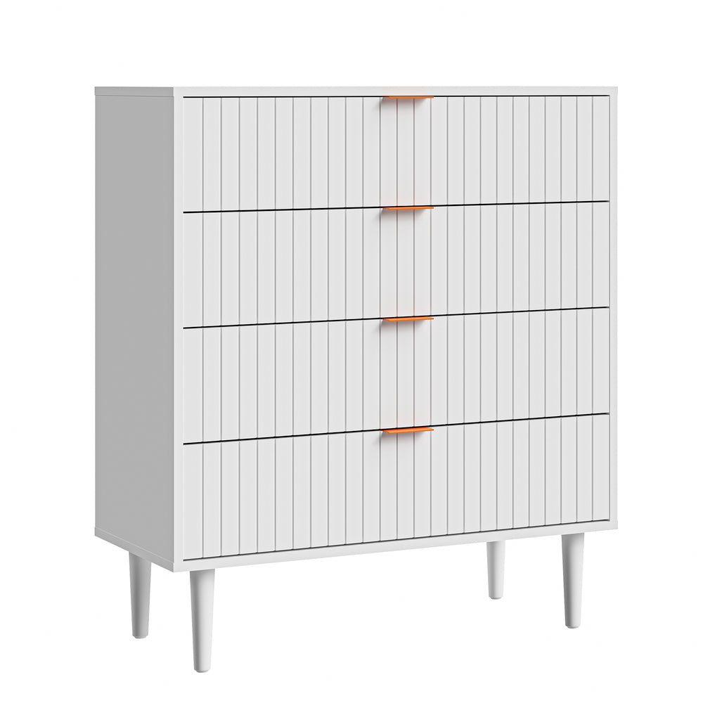 Oikiture 4 Chest of Drawers Tallboy White Gold