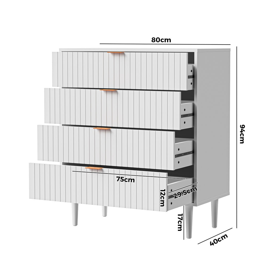 Oikiture 4 Chest of Drawers Tallboy White Gold