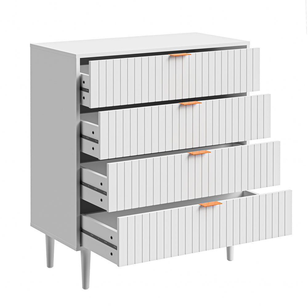 Oikiture 4 Chest of Drawers Tallboy White Gold