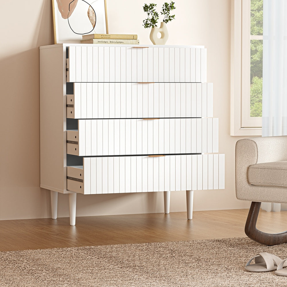 Oikiture 4 Chest of Drawers Tallboy White Gold