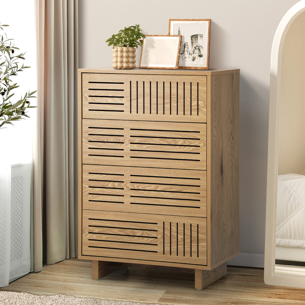 4 Chest of Drawers Storage Cabinet Dresser Tallboy Natural
