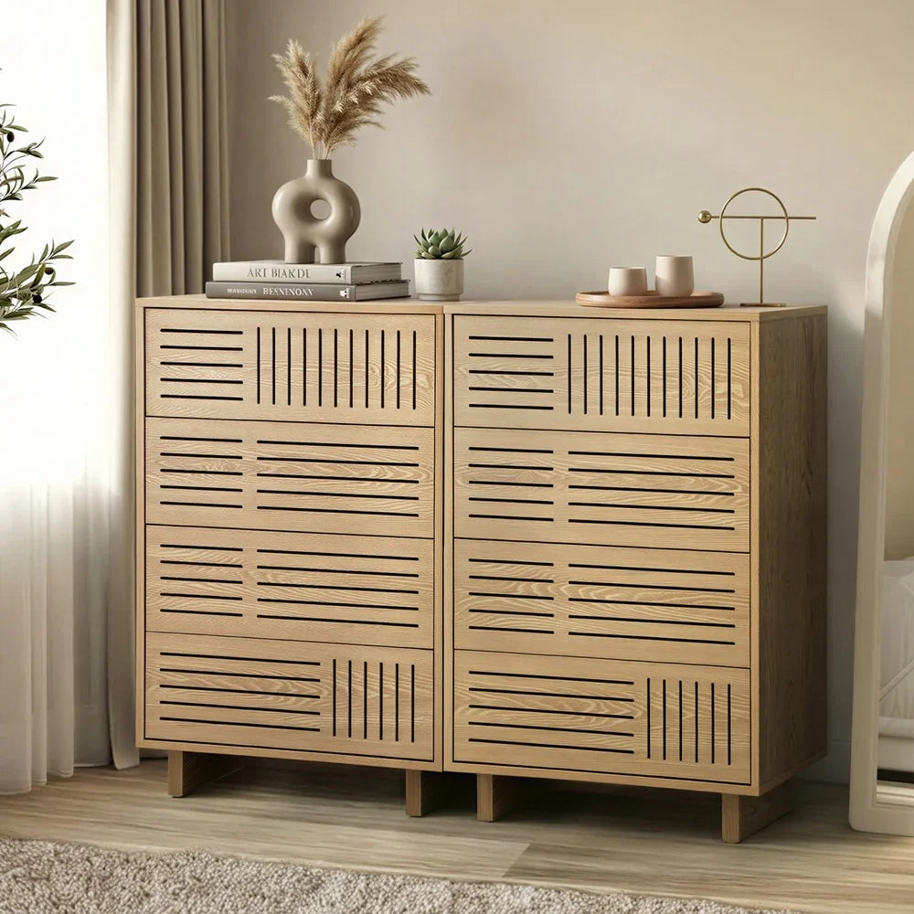 4 Chest of Drawers Storage Cabinet Tallboy Natural Set of 2