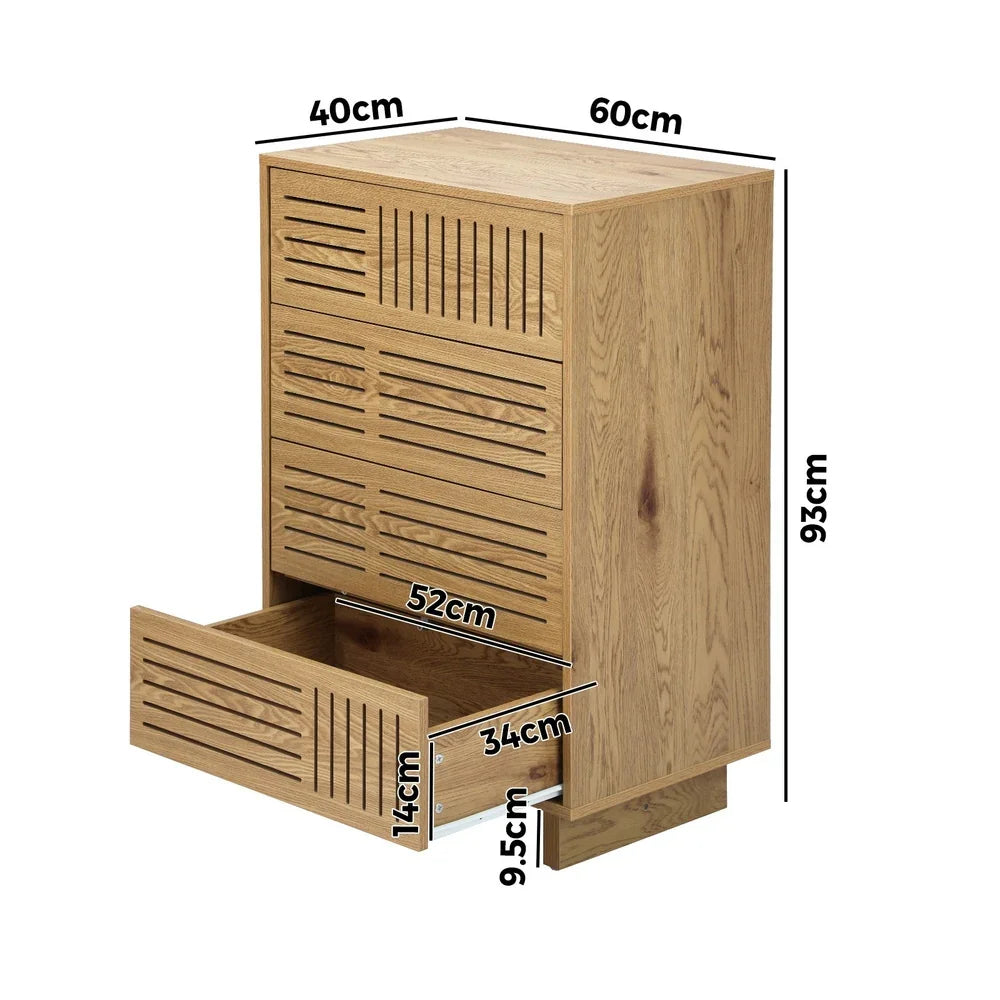 4 Chest of Drawers Storage Cabinet Tallboy Natural Set of 2