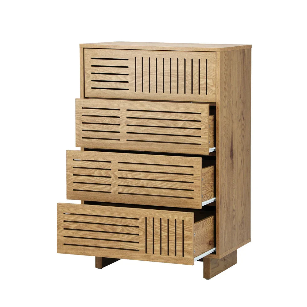 4 Chest of Drawers Storage Cabinet Tallboy Natural Set of 2
