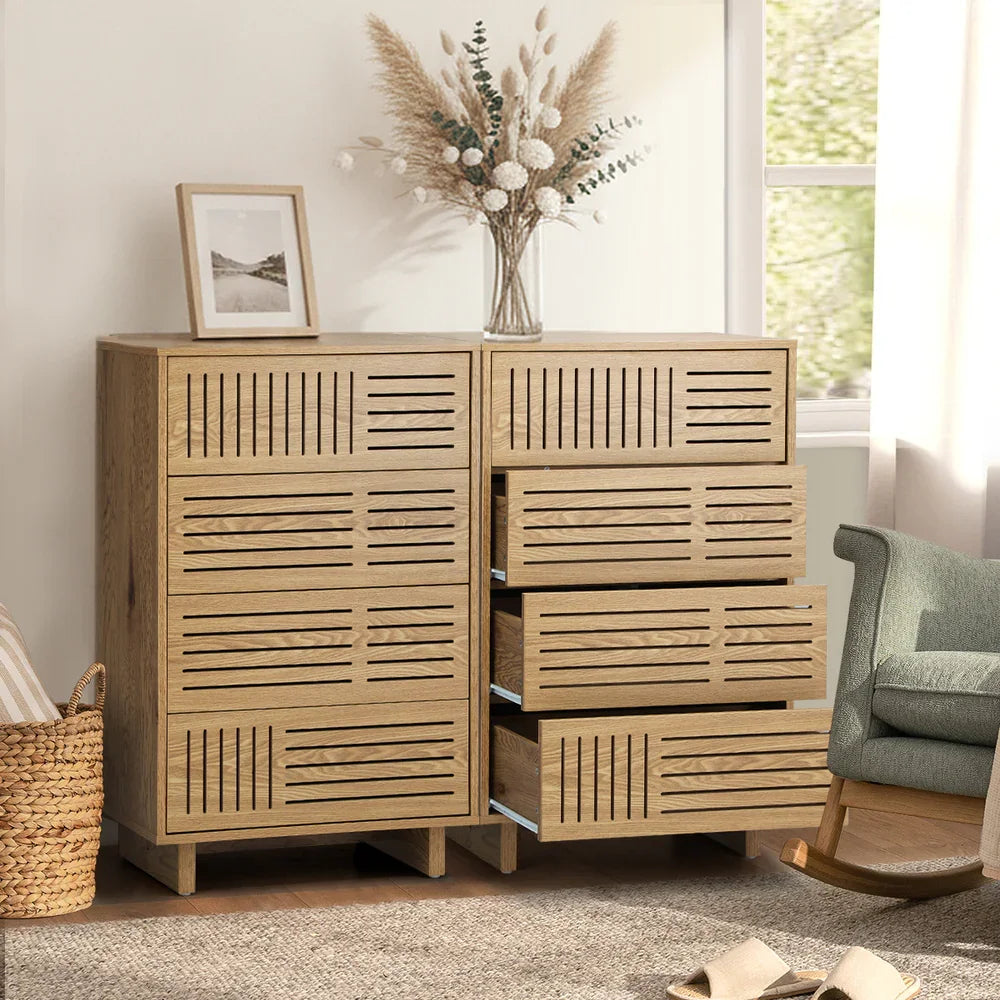 4 Chest of Drawers Storage Cabinet Tallboy Natural Set of 2