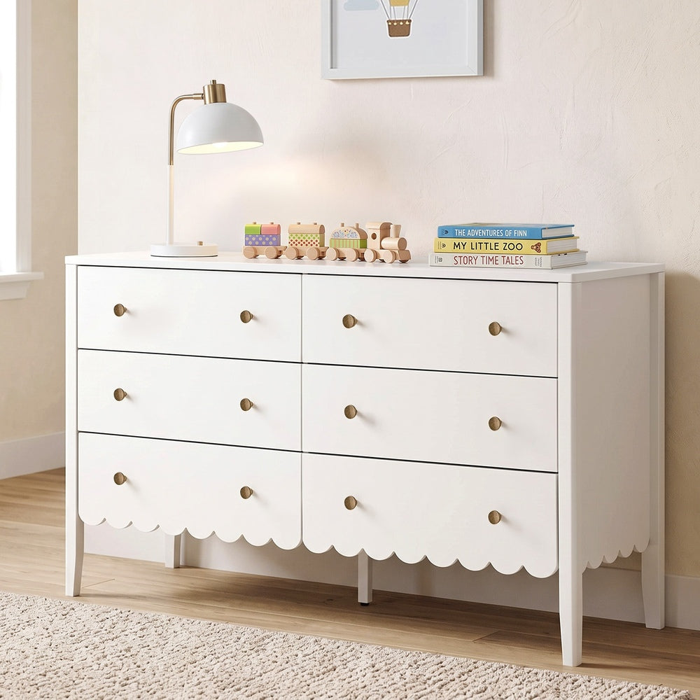 Oikiture 6 Drawer Kids Chest of Drawers White Painted Storage Cabinet