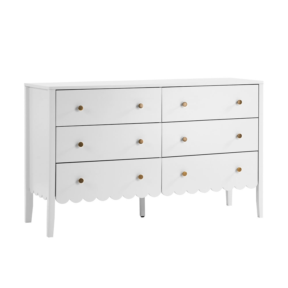 Oikiture 6 Drawer Kids Chest of Drawers White Painted Storage Cabinet