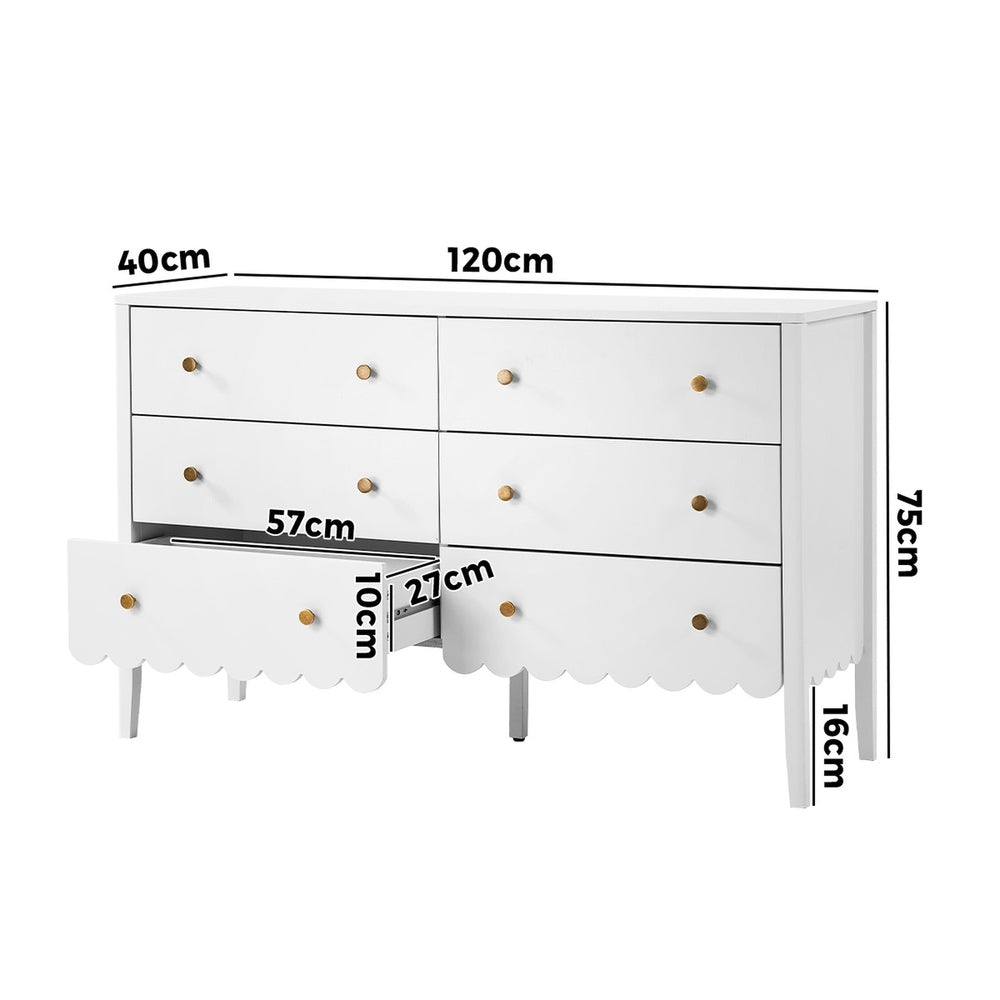 Oikiture 6 Drawer Kids Chest of Drawers White Painted Storage Cabinet