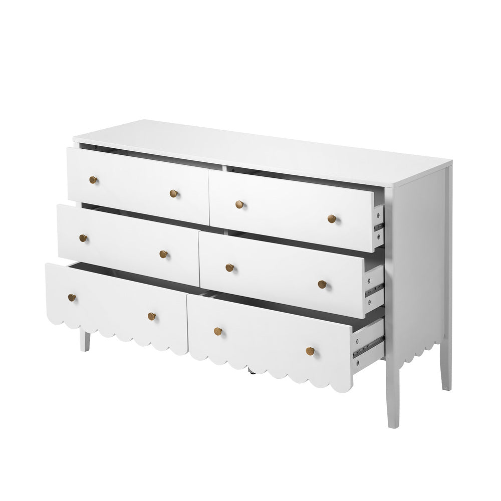 Oikiture 6 Drawer Kids Chest of Drawers White Painted Storage Cabinet