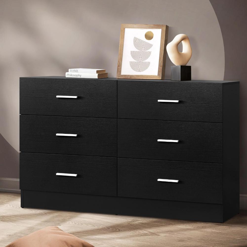 6 Chest of Drawers Aluminum Handles Black