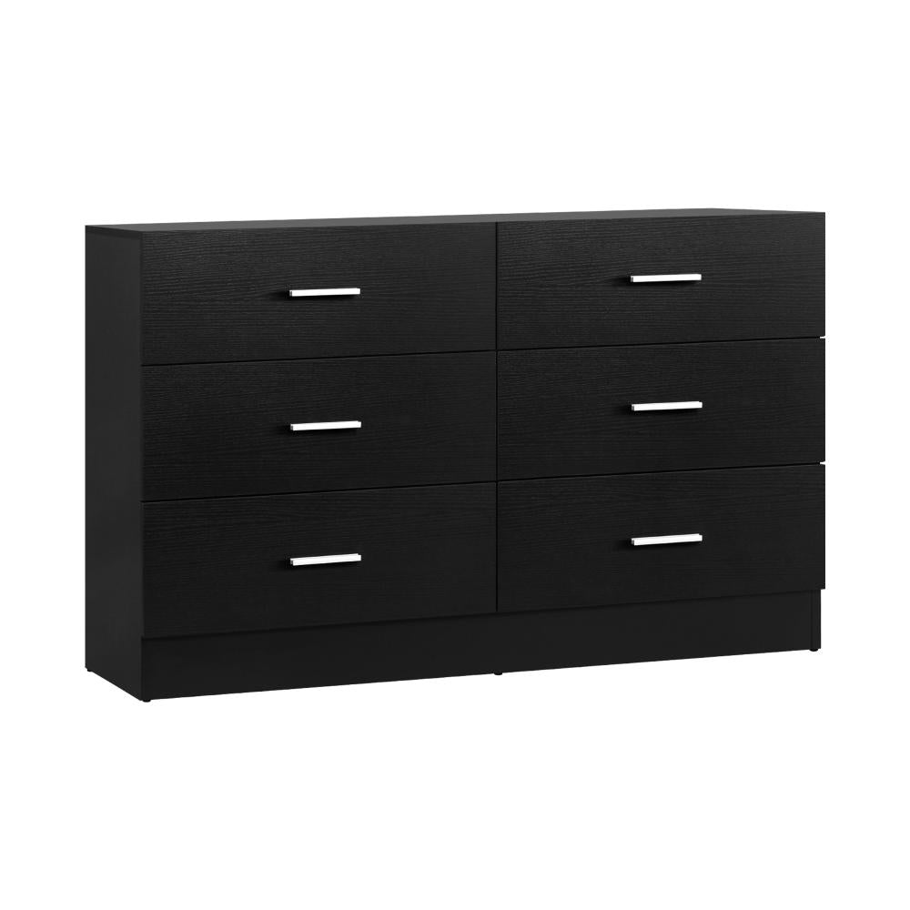 6 Chest of Drawers Aluminum Handles Black