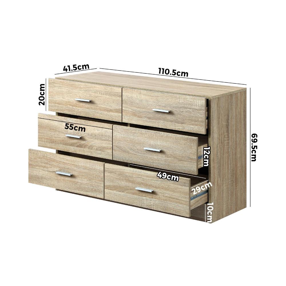 6 Chest of Drawers Aluminum Handles Wooden